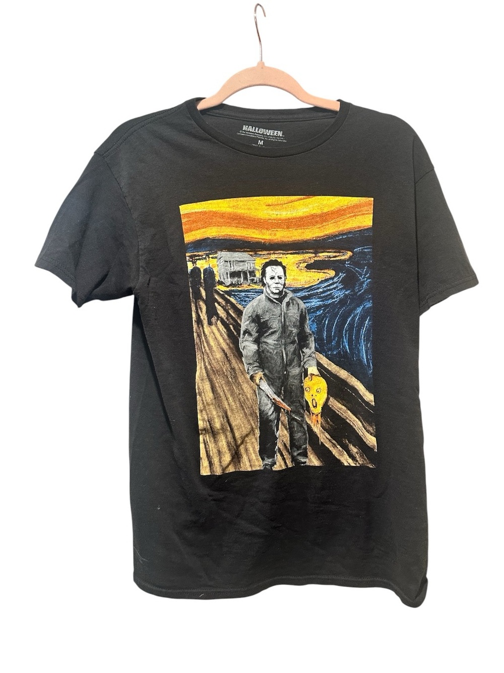 Halloween Graphic Black Tee with Iconic Michael The Scream Size M